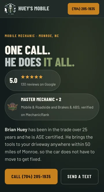 Huey's Mobile website on a phone
