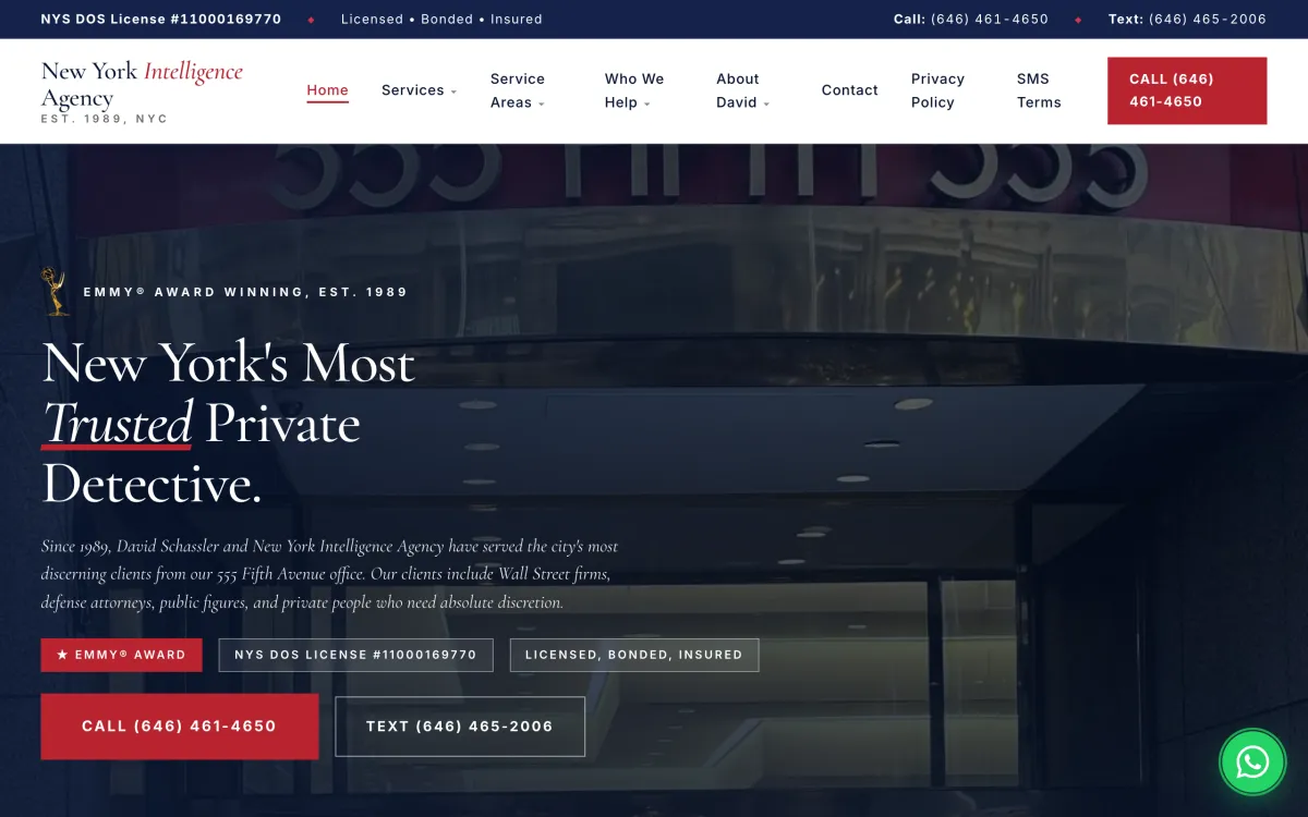 New York Intelligence Agency website on a desktop