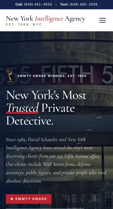 New York Intelligence Agency website on a phone