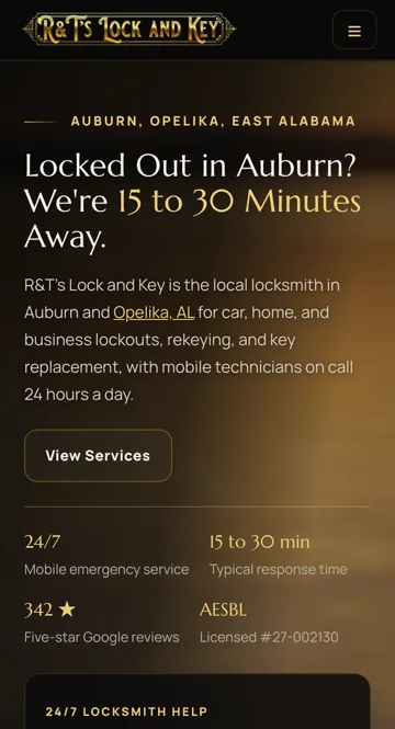 R&T's Lock and Key website on a phone