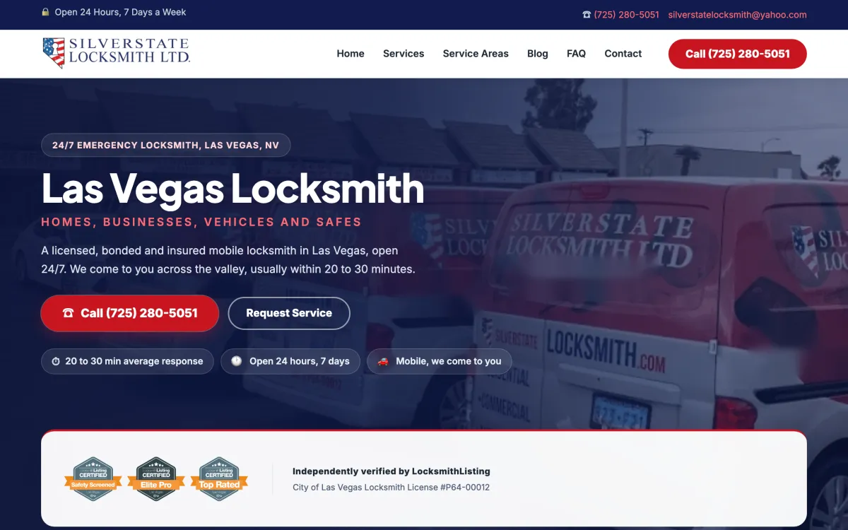 Silver State Locksmith website on a desktop