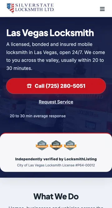 Silver State Locksmith website on a phone