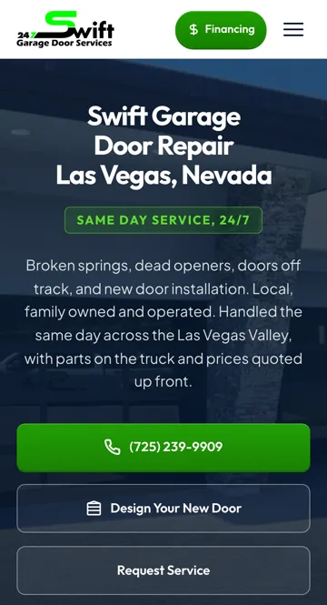 Swift Garage Door Repair website on a phone