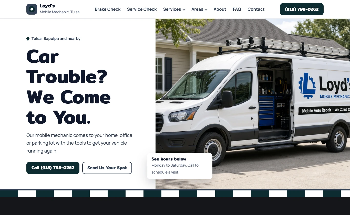 Loyd's Mobile Mechanic demo, desktop