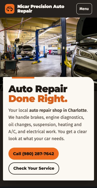 Nicar Precision Auto Repair demo on a phone